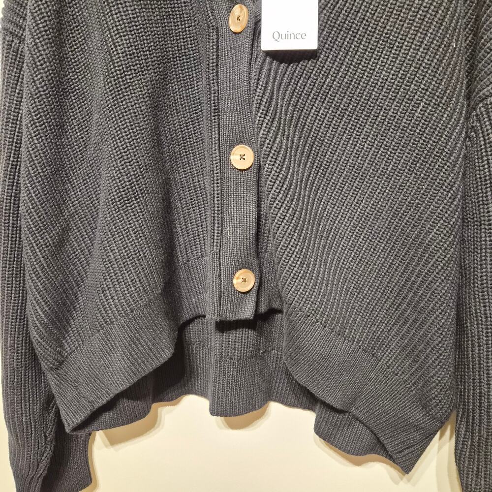 Quince Fisherman Boxy Cropped Cardigan XL Black NWT 100% Organic Cotton - Picture 3 of 7
